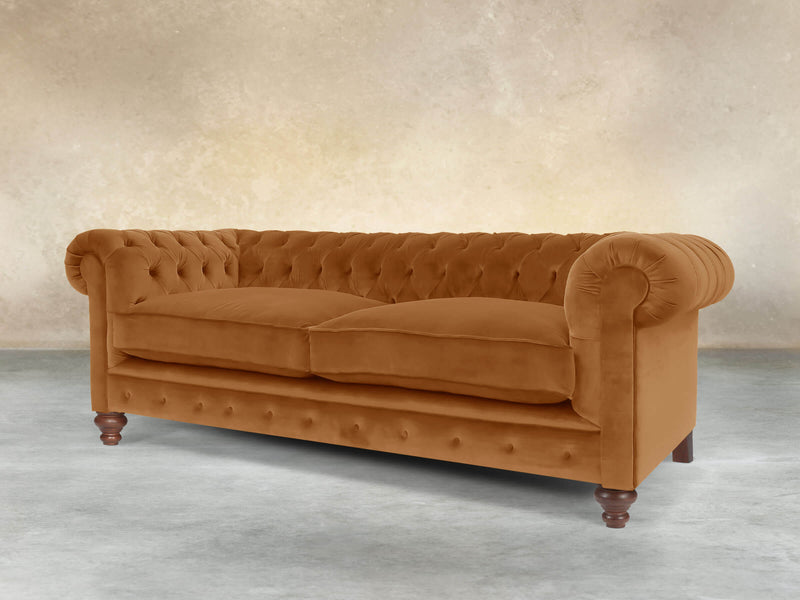 Arthur 3 Seat Chesterfield Sofa In Burnt Orange Lush Velvet