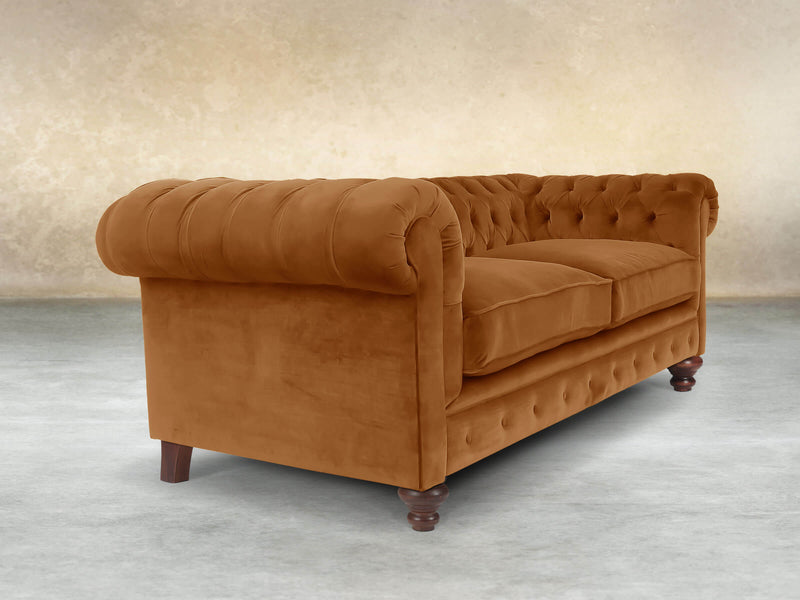 Arthur 3 Seat Chesterfield Sofa In Burnt Orange Lush Velvet