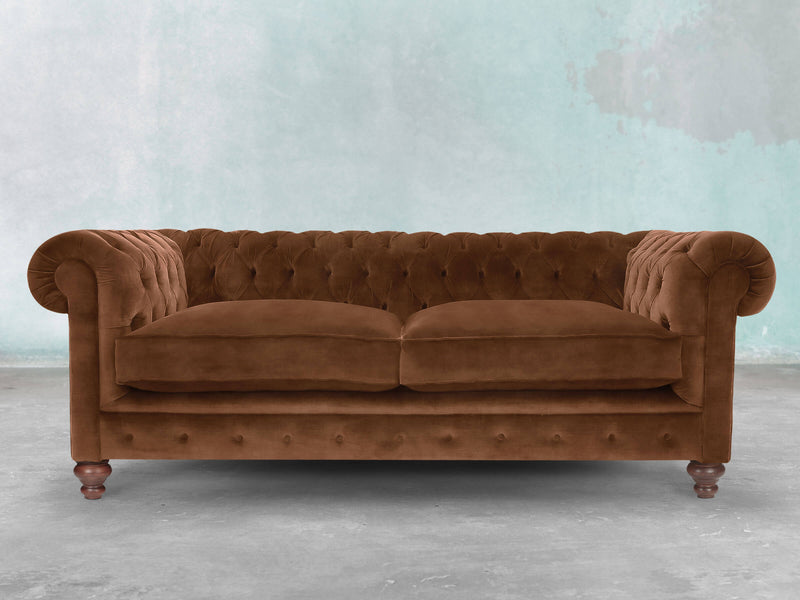 Arthur 3 Seat Chesterfield Sofa In Burnt Umber Vintage Velvet