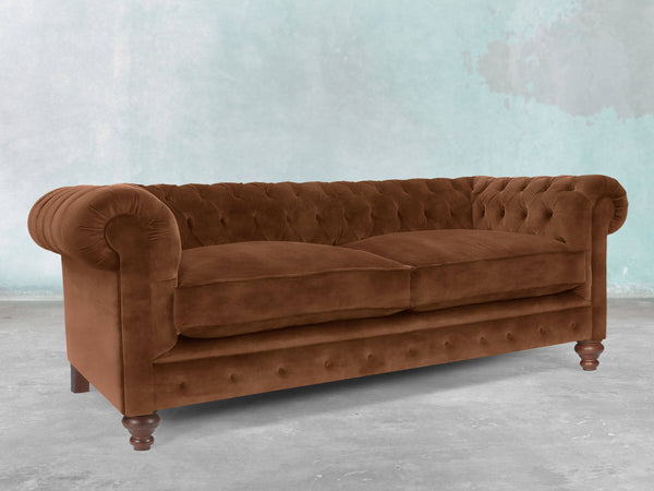 Arthur 3 Seat Chesterfield Sofa In Burnt Umber Vintage Velvet