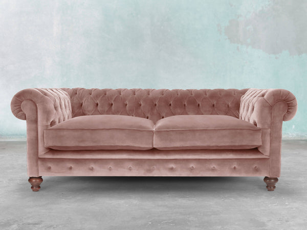 Arthur 3 Seat Chesterfield Sofa In Dusky Pink Vintage Velvet