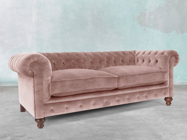 Arthur 3 Seat Chesterfield Sofa In Dusky Pink Vintage Velvet