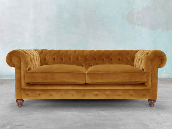 Arthur 3 Seat Chesterfield Sofa In Gold Vintage Velvet