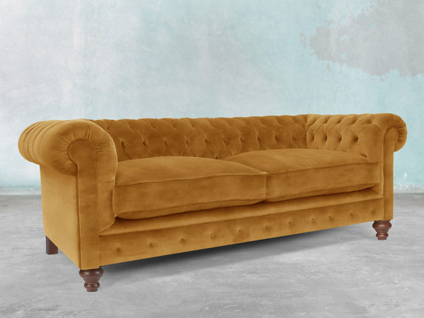 Arthur 3 Seat Chesterfield Sofa In Gold Vintage Velvet