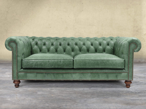 Arthur 3 Seat Chesterfield Sofa In Green Vintage Leather