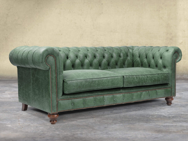 Arthur 3 Seat Chesterfield Sofa In Green Vintage Leather