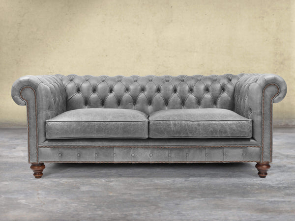 Arthur 3 Seat Chesterfield Sofa In Grey Vintage Leather