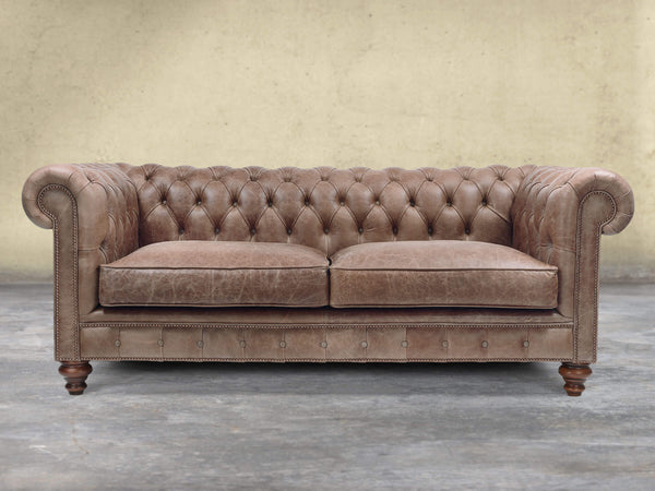 Arthur 3 Seat Chesterfield Sofa In Hickory Vintage Leather