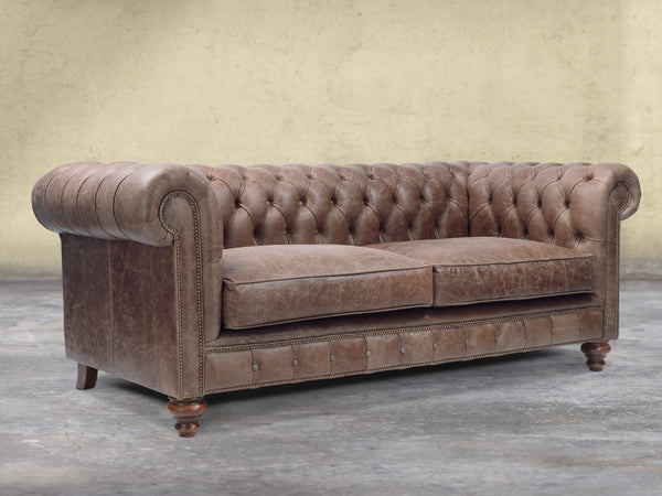 Arthur 3 Seat Chesterfield Sofa In Hickory Vintage Leather