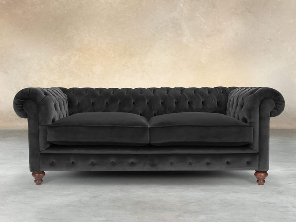 Arthur 3 Seat Chesterfield Sofa In Jet Black Lush Velvet