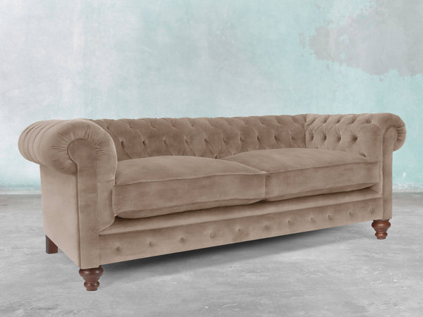 Arthur 3 Seat Chesterfield Sofa In Mocha Vintage Velvet