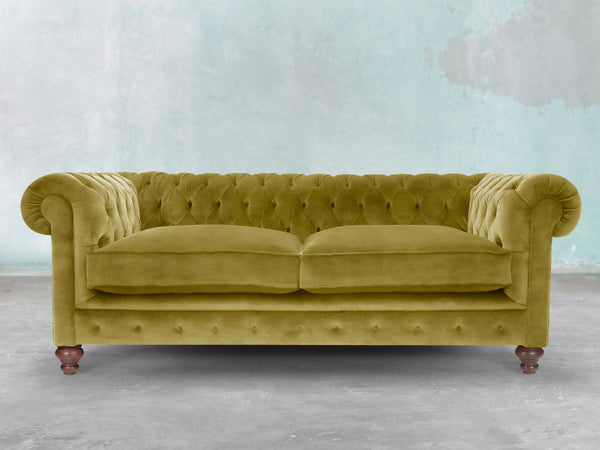 Arthur 3 Seat Chesterfield Sofa In Olive Vintage Velvet