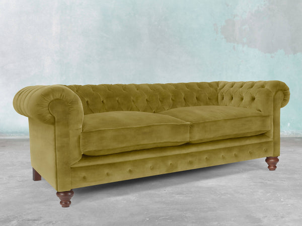 Arthur 3 Seat Chesterfield Sofa In Olive Vintage Velvet