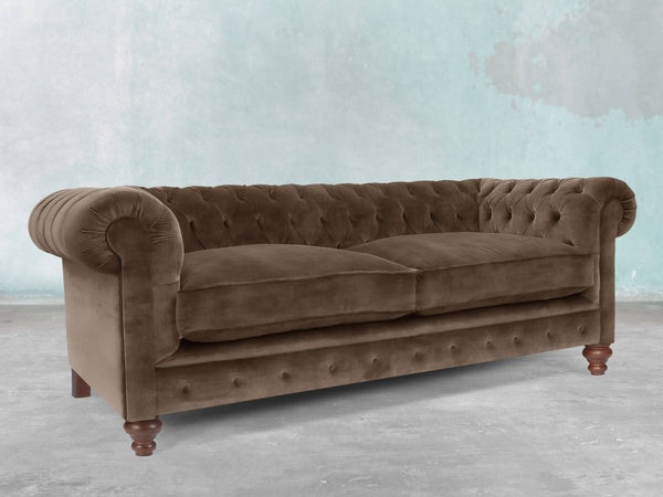 Arthur 3 Seat Chesterfield Sofa In Otter Vintage Velvet