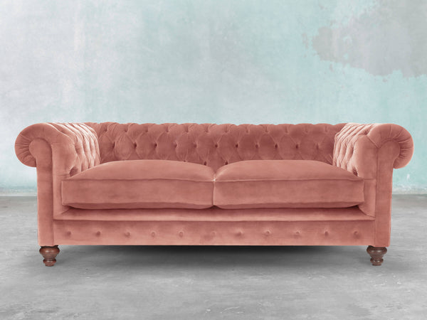 Arthur 3 Seat Chesterfield Sofa In Pink Blush Vintage Velvet