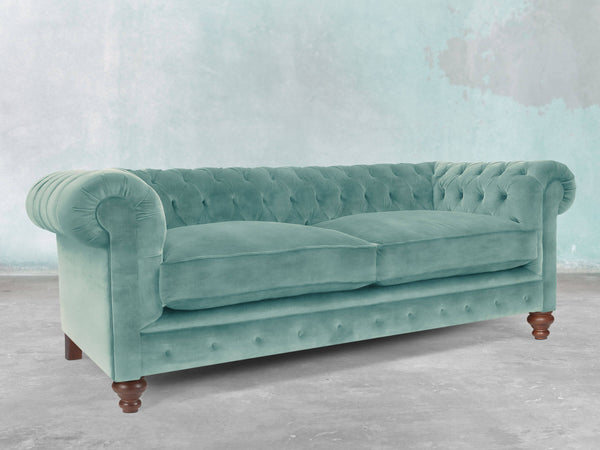 Arthur 3 Seat Chesterfield Sofa In Summer Mist Vintage Velvet