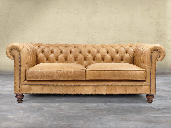 Arthur 3 Seat Chesterfield Sofa In Tan Vintage Leather