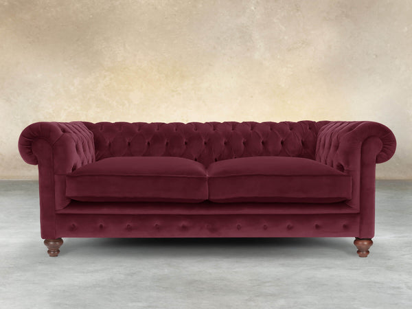 Arthur 3 Seat Chesterfield Sofa In Wine Lush Velvet