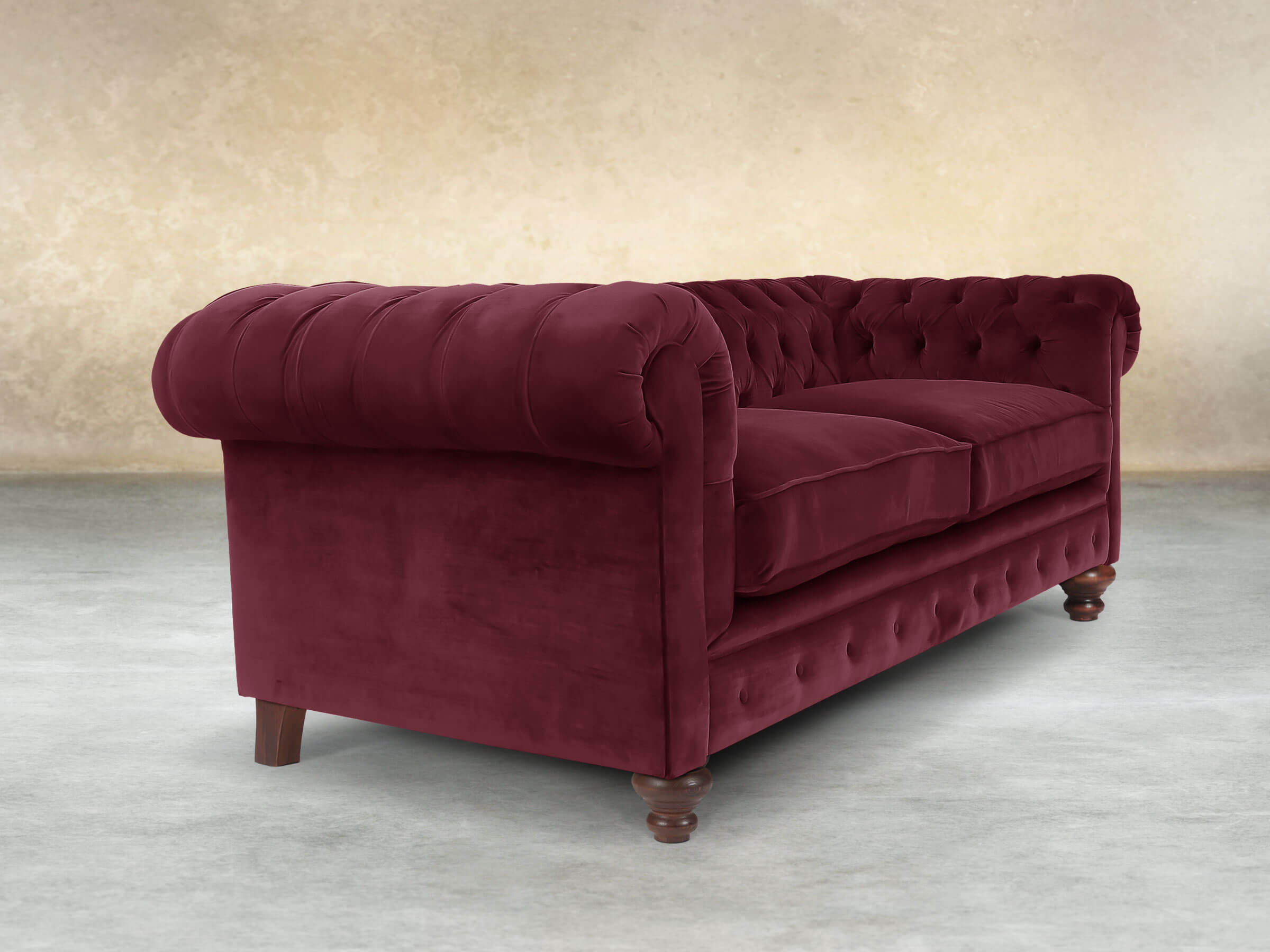Arthur 3 Seat Chesterfield Sofa In Wine Lush Velvet