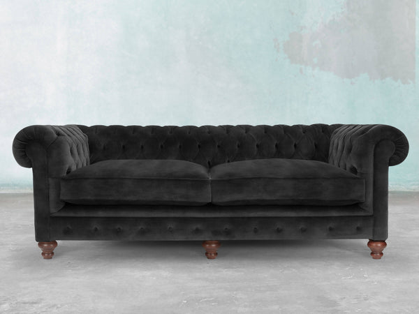 Arthur 4 Seat Chesterfield Sofa In Black Cat Vintage Velvet