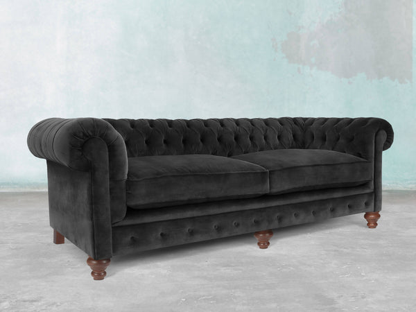 Arthur 4 Seat Chesterfield Sofa In Black Cat Vintage Velvet