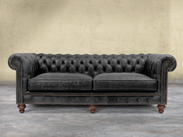 Arthur 4 Seat Chesterfield Sofa In Black Vintage Leather