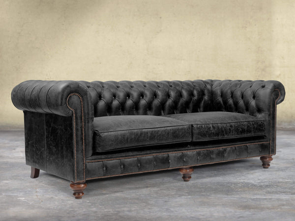 Arthur 4 Seat Chesterfield Sofa In Black Vintage Leather