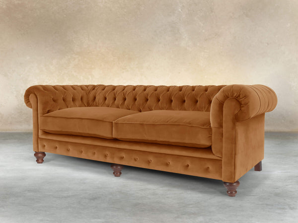 Arthur 4 Seat Chesterfield Sofa In Burnt Orange Lush Velvet