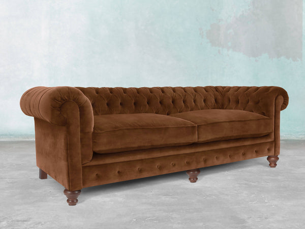 Arthur 4 Seat Chesterfield Sofa In Burnt Umber Vintage Velvet