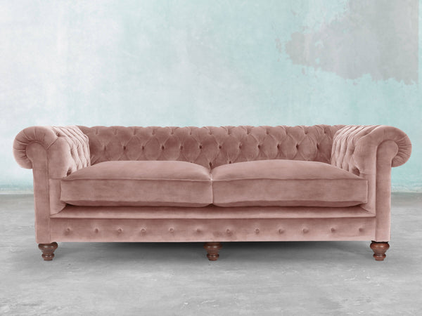 Arthur 4 Seat Chesterfield Sofa In Dusky Pink Vintage Velvet