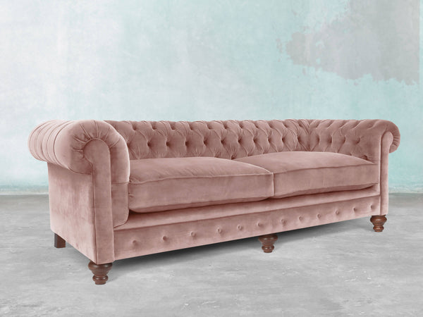 Arthur 4 Seat Chesterfield Sofa In Dusky Pink Vintage Velvet