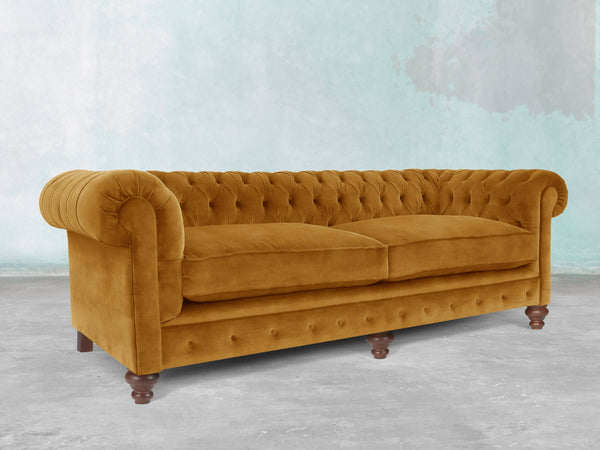 Arthur 4 Seat Chesterfield Sofa In Gold Vintage Velvet