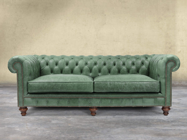 Arthur 4 Seat Chesterfield Sofa In Green Vintage Leather