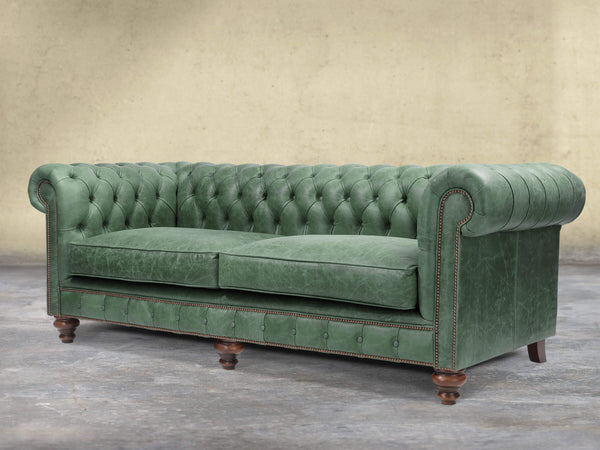 Arthur 4 Seat Chesterfield Sofa In Green Vintage Leather