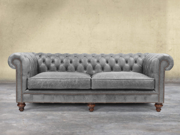 Arthur 4 Seat Chesterfield Sofa In Grey Vintage Leather