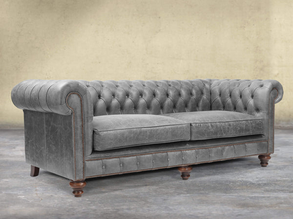 Arthur 4 Seat Chesterfield Sofa In Grey Vintage Leather