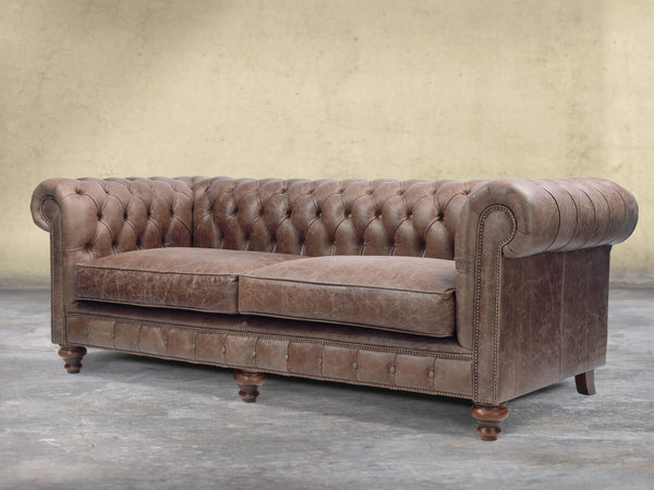 Arthur 4 Seat Chesterfield Sofa In Hickory Vintage Leather