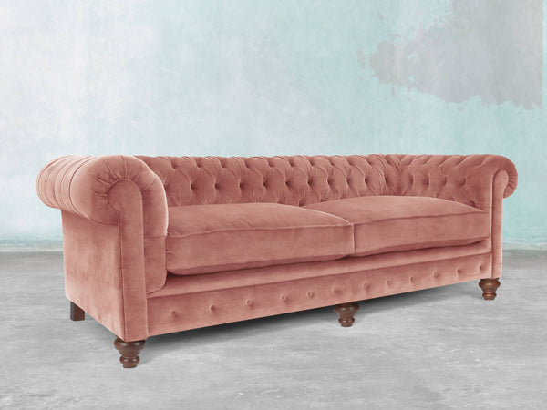 Arthur 4 Seat Chesterfield Sofa In Pink Blush Vintage Velvet