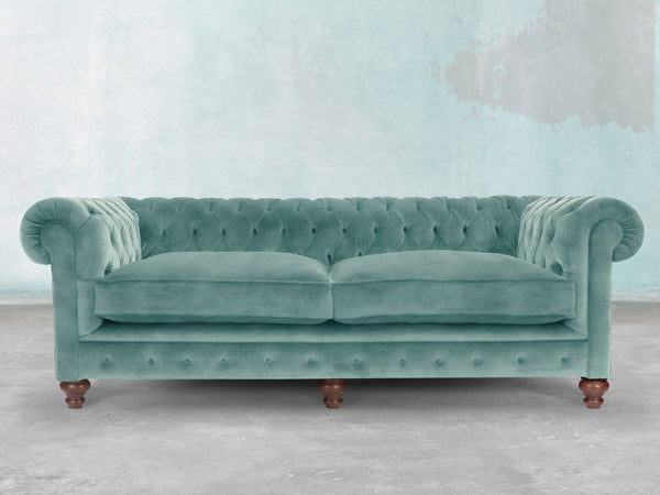 Arthur 4 Seat Chesterfield Sofa In Summer Mist Vintage Velvet