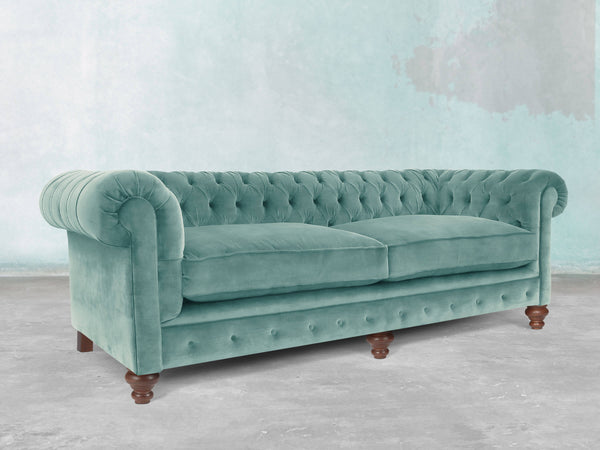 Arthur 4 Seat Chesterfield Sofa In Summer Mist Vintage Velvet