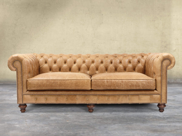 Arthur 4 Seat Chesterfield Sofa In Tan Vintage Leather