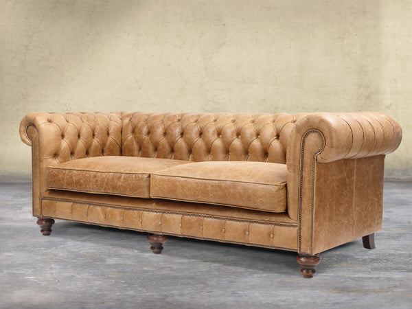 Arthur 4 Seat Chesterfield Sofa In Tan Vintage Leather