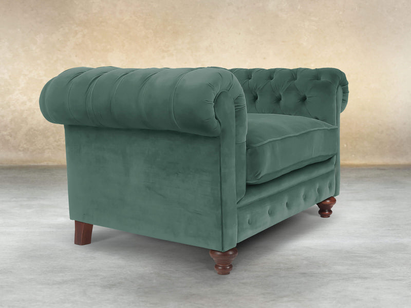 Arthur Chesterfield Chair In Aqua Lush Velvet