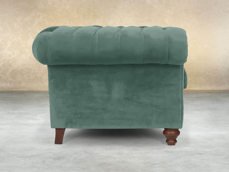 Arthur Chesterfield Chair In Aqua Lush Velvet