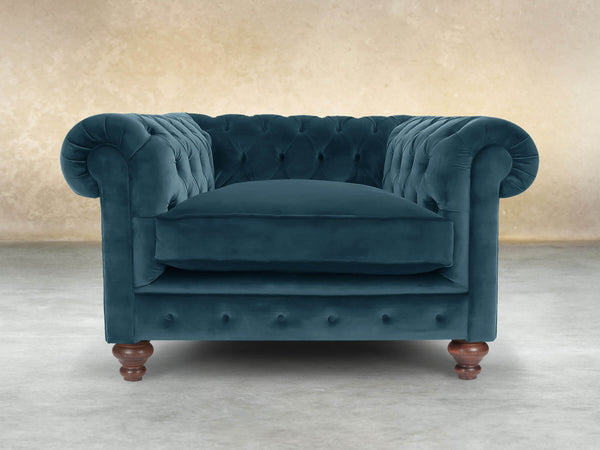 Arthur Chesterfield Chair In Blue Lush Velvet