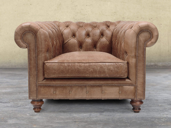 Arthur Chesterfield Chair In Brown Vintage Leather