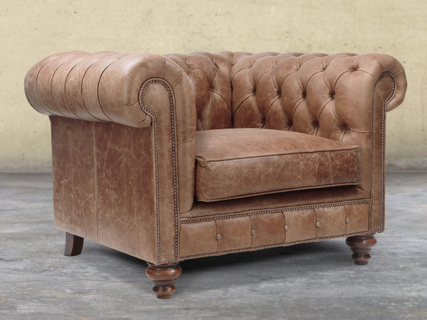 Arthur Chesterfield Chair In Brown Vintage Leather