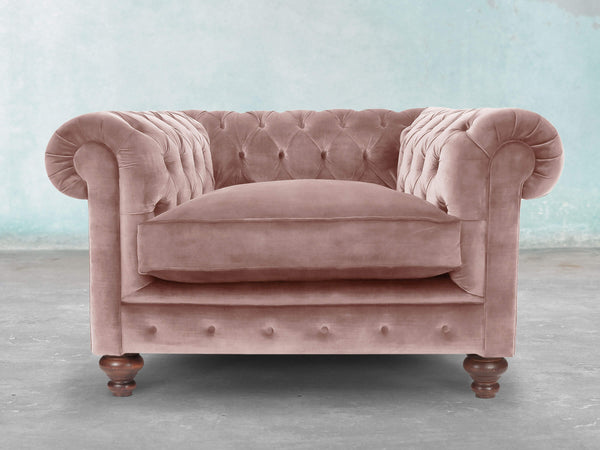 Arthur Chesterfield Chair In Dusky Pink Vintage Velvet