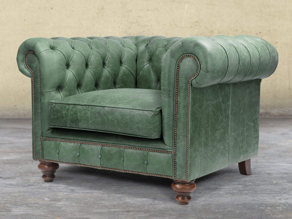 Arthur Chesterfield Chair In Green Vintage Leather