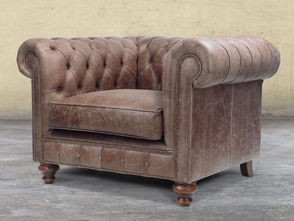 Arthur Chesterfield Chair In Hickory Vintage Leather